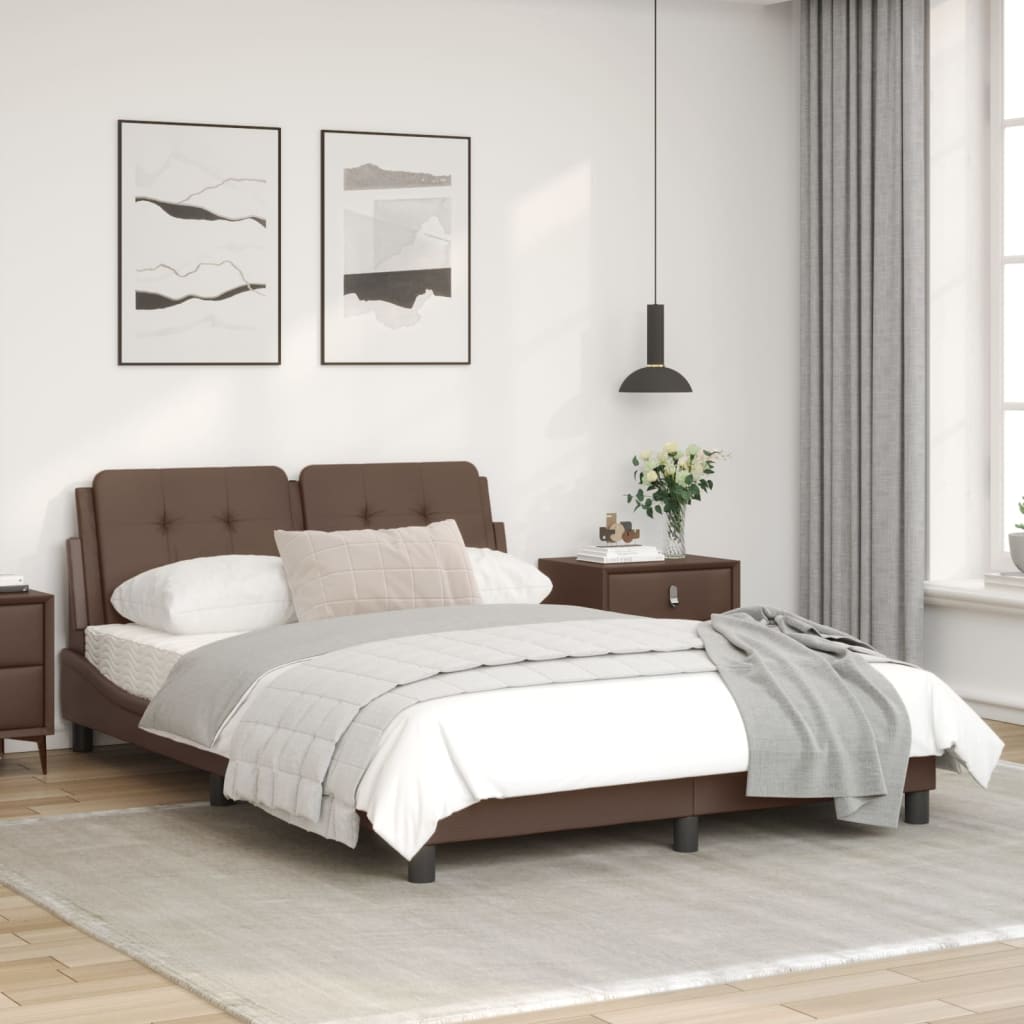 Bed frame with brown headboard 120x200 cm in imitation leather