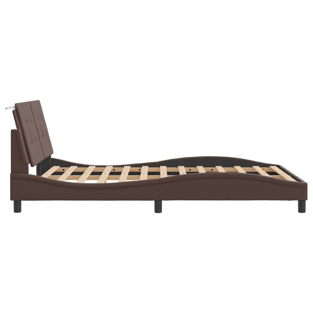 Bed frame with brown headboard 120x200 cm in imitation leather