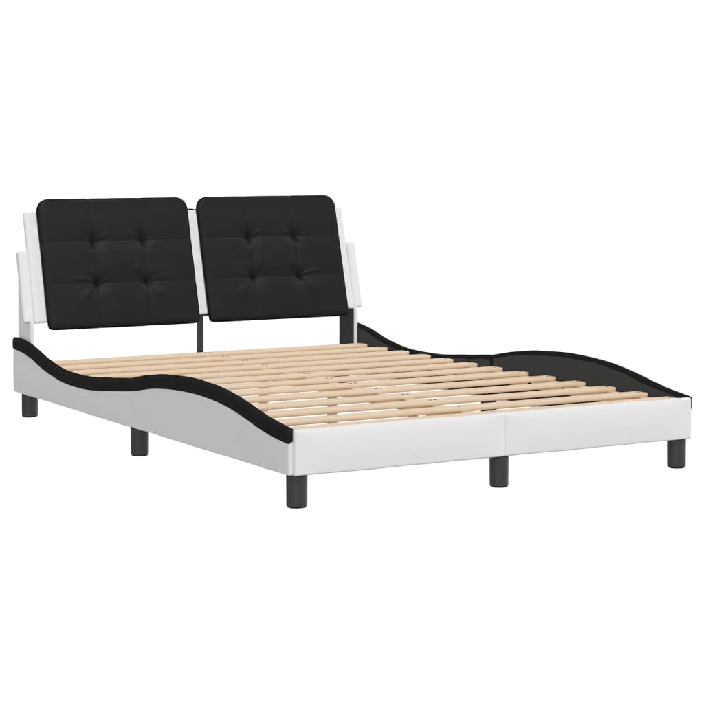 Bed frame with black and white headboard 120x200 cm in imitation leather