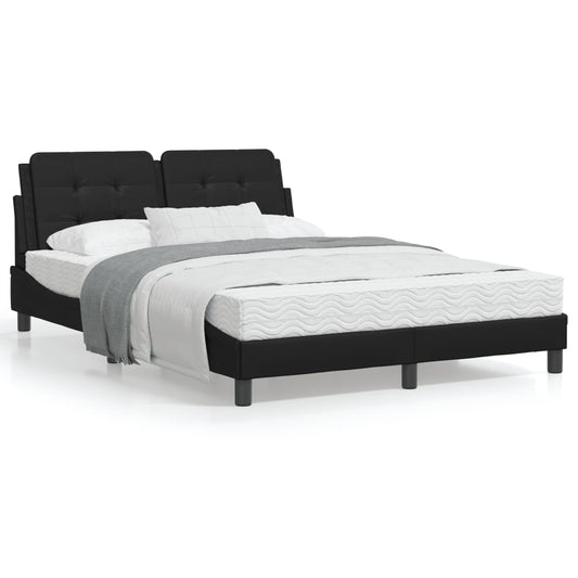 Black bed frame with headboard 140x190 cm in imitation leather