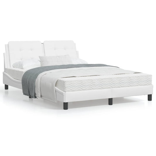 White bed frame with headboard 140x190 cm in imitation leather