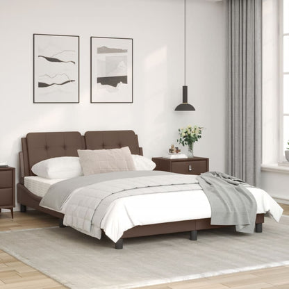 Bed frame with brown headboard 140x190 cm in imitation leather