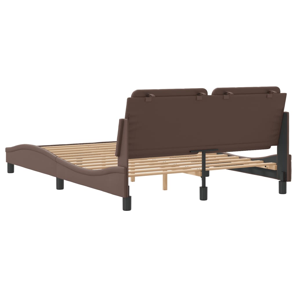 Bed frame with brown headboard 140x190 cm in imitation leather