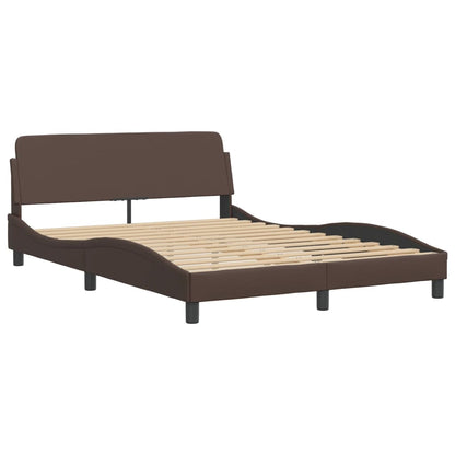 Bed frame with brown headboard 140x190 cm in imitation leather