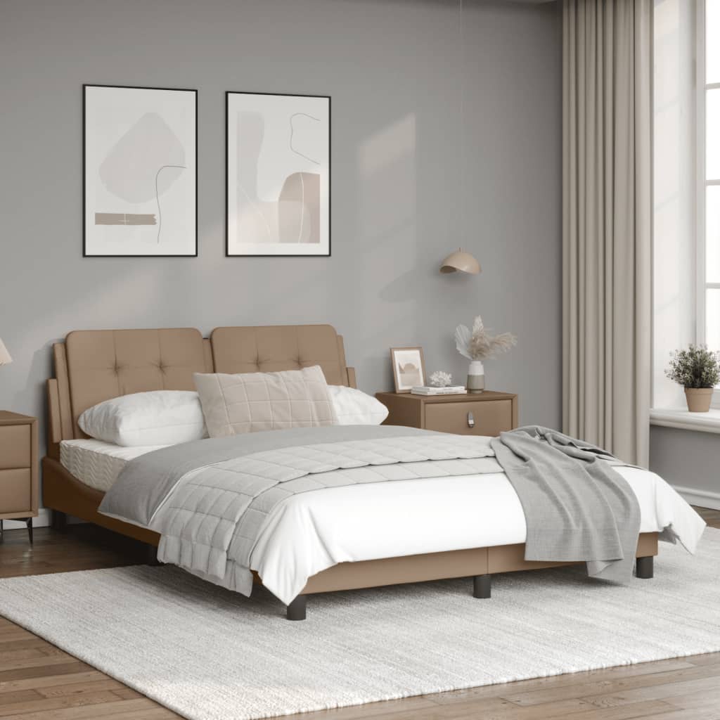 Bed frame with Cappuccino headboard 140x190 cm in imitation leather