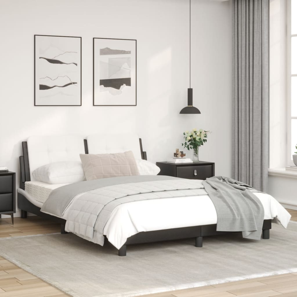 Bed frame with black and white headboard 140x190 cm in imitation leather