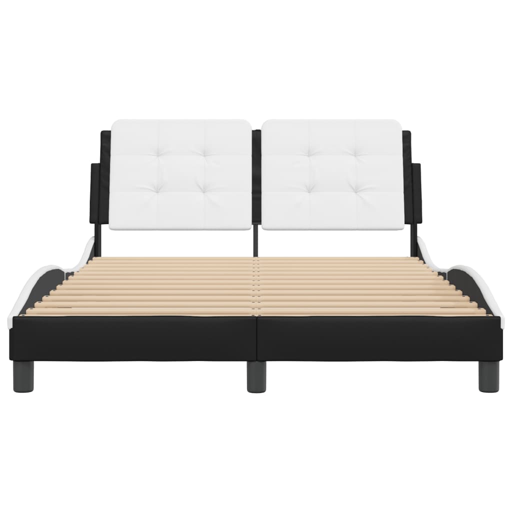 Bed frame with black and white headboard 140x190 cm in imitation leather