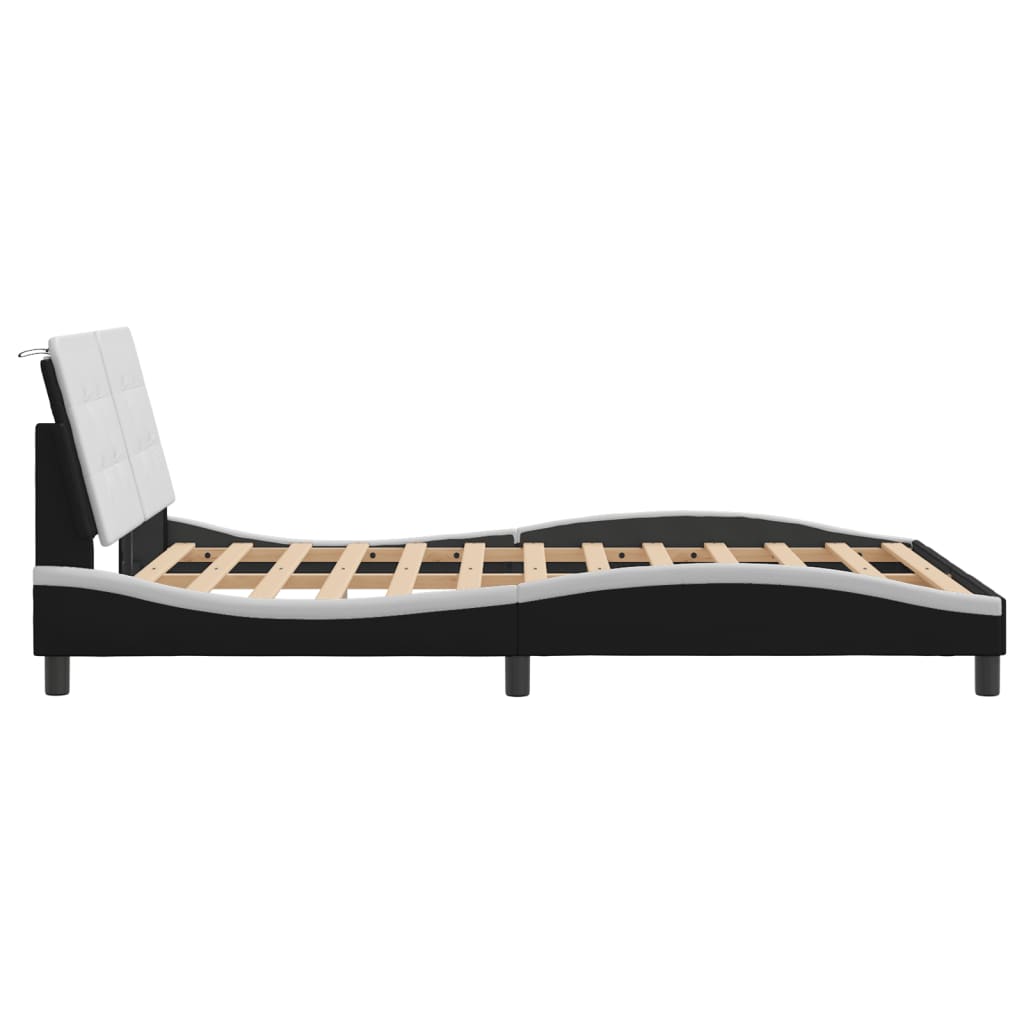 Bed frame with black and white headboard 140x190 cm in imitation leather