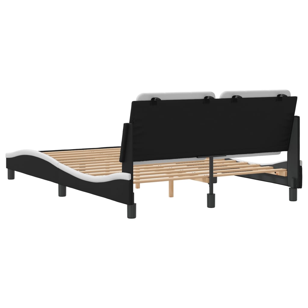 Bed frame with black and white headboard 140x190 cm in imitation leather