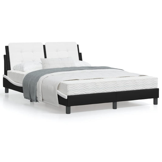 Bed frame with black and white headboard 140x190 cm in imitation leather