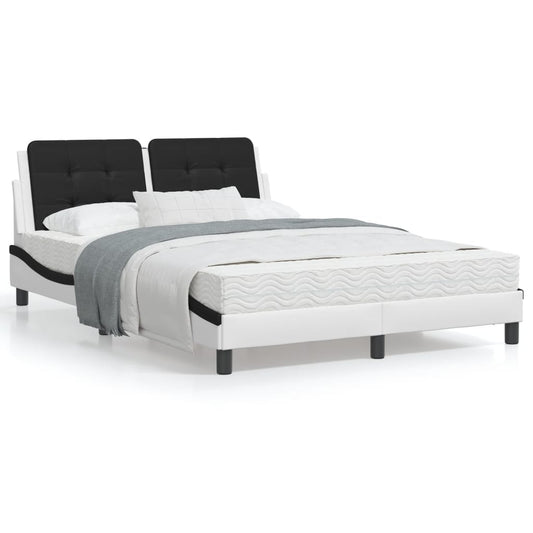 Bed frame with black and white headboard 140x190 cm in imitation leather