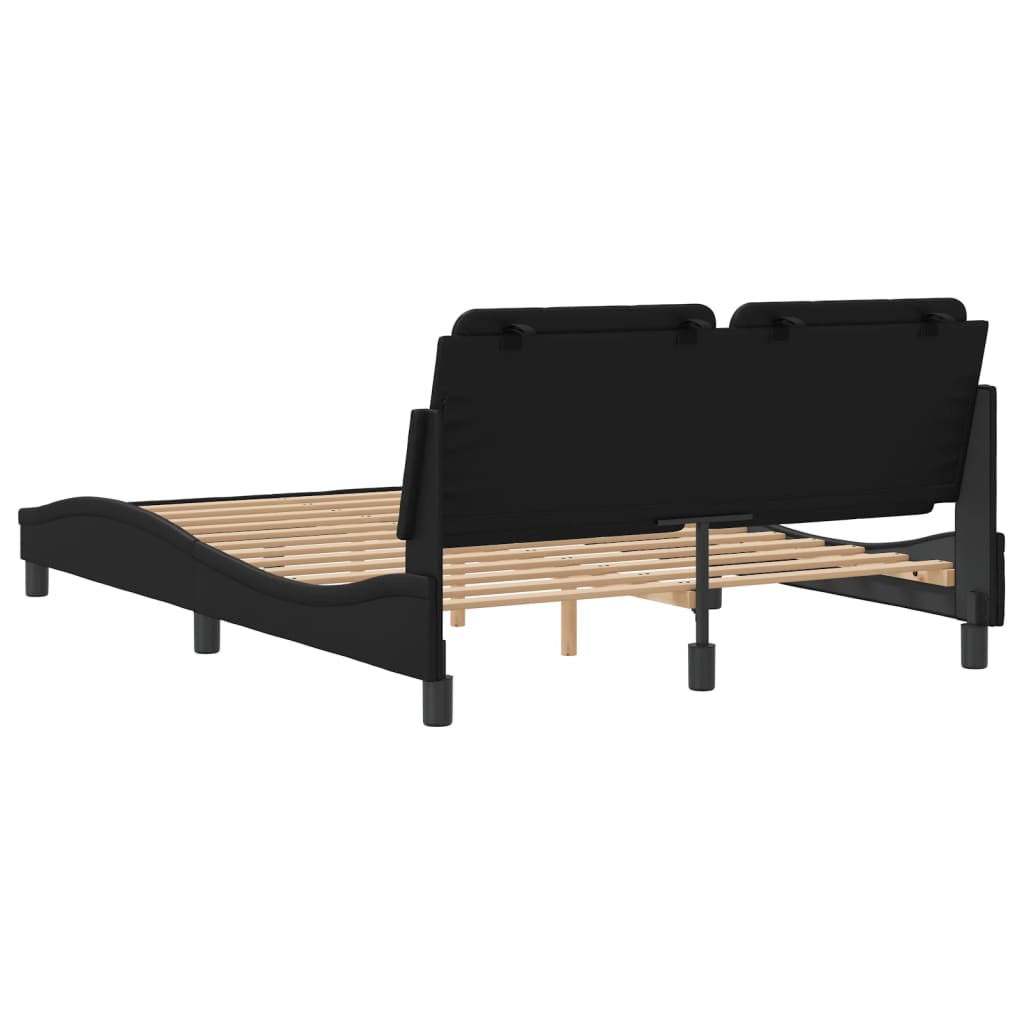 Black bed frame with headboard 140x200 cm in imitation leather