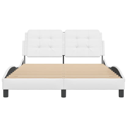 White bed frame with headboard 140x200 cm in imitation leather