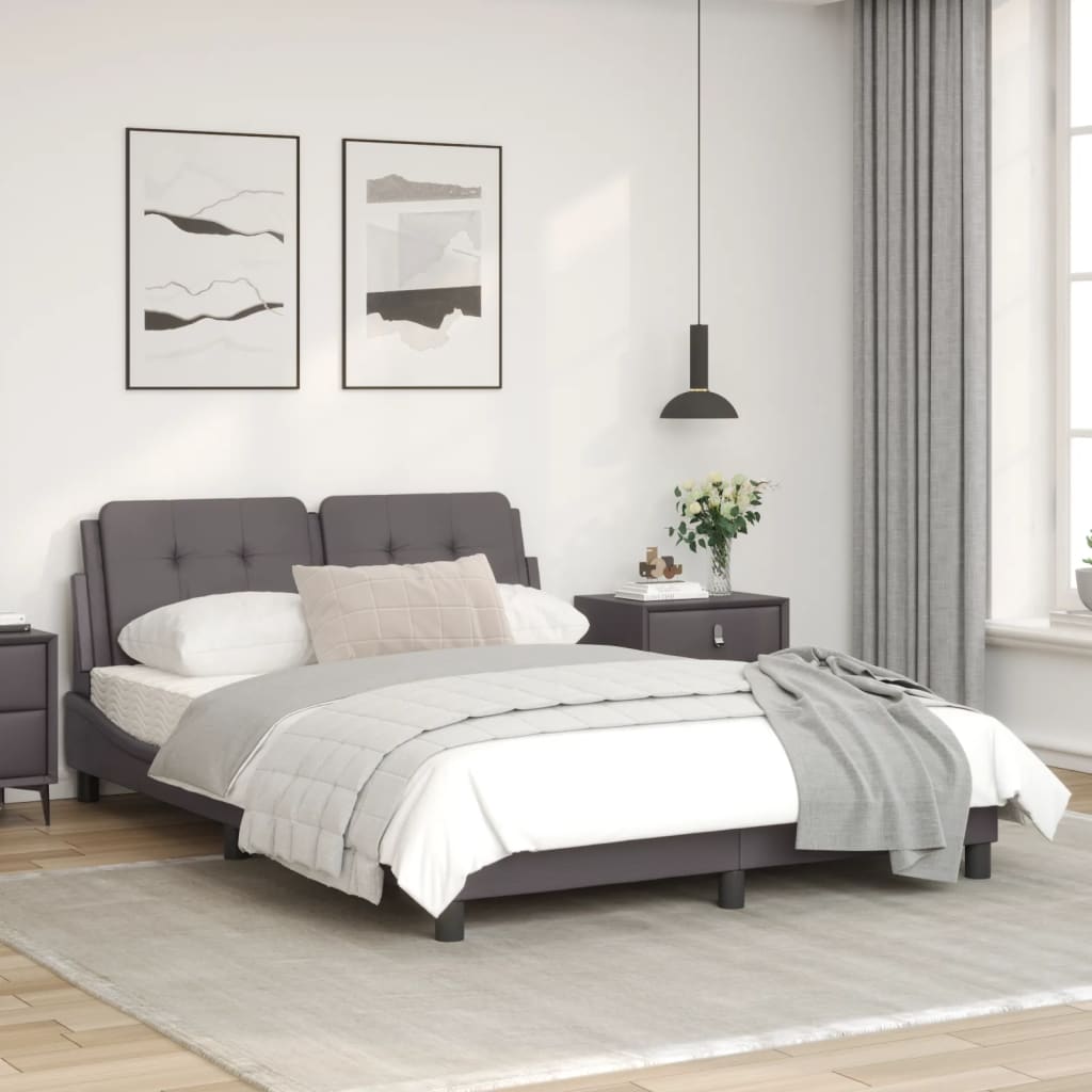 Bed frame with gray headboard 140x200 cm in imitation leather