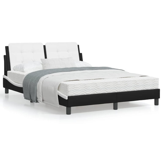 Bed frame with black and white headboard 140x200 cm in imitation leather