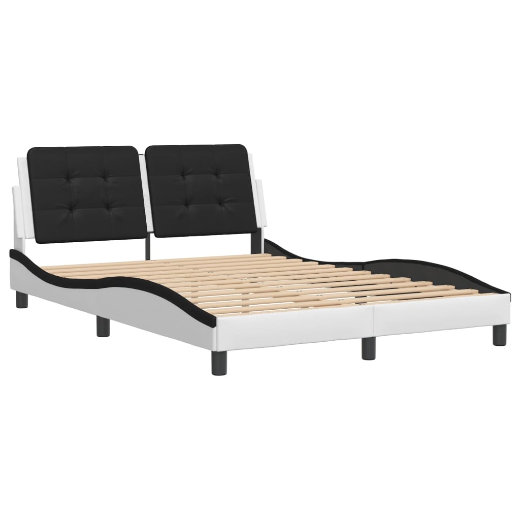 Bed frame with black and white headboard 140x200 cm in imitation leather