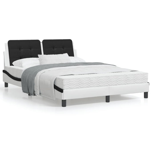 Bed frame with black and white headboard 140x200 cm in imitation leather