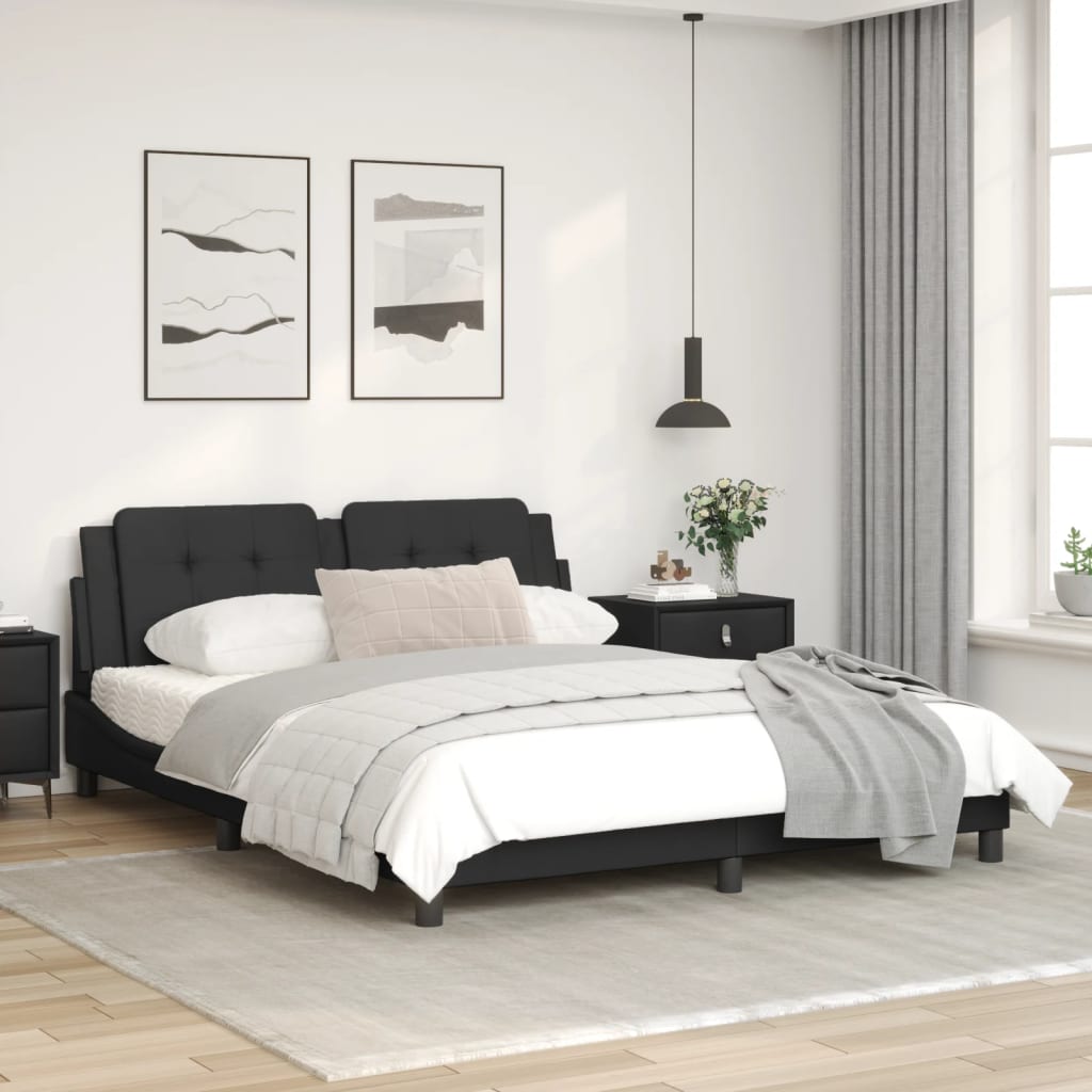 Black bed frame with headboard 160x200 cm in imitation leather