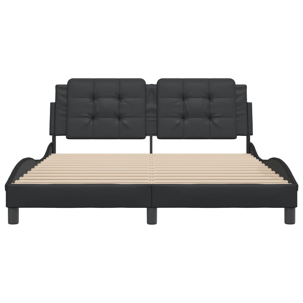 Black bed frame with headboard 160x200 cm in imitation leather