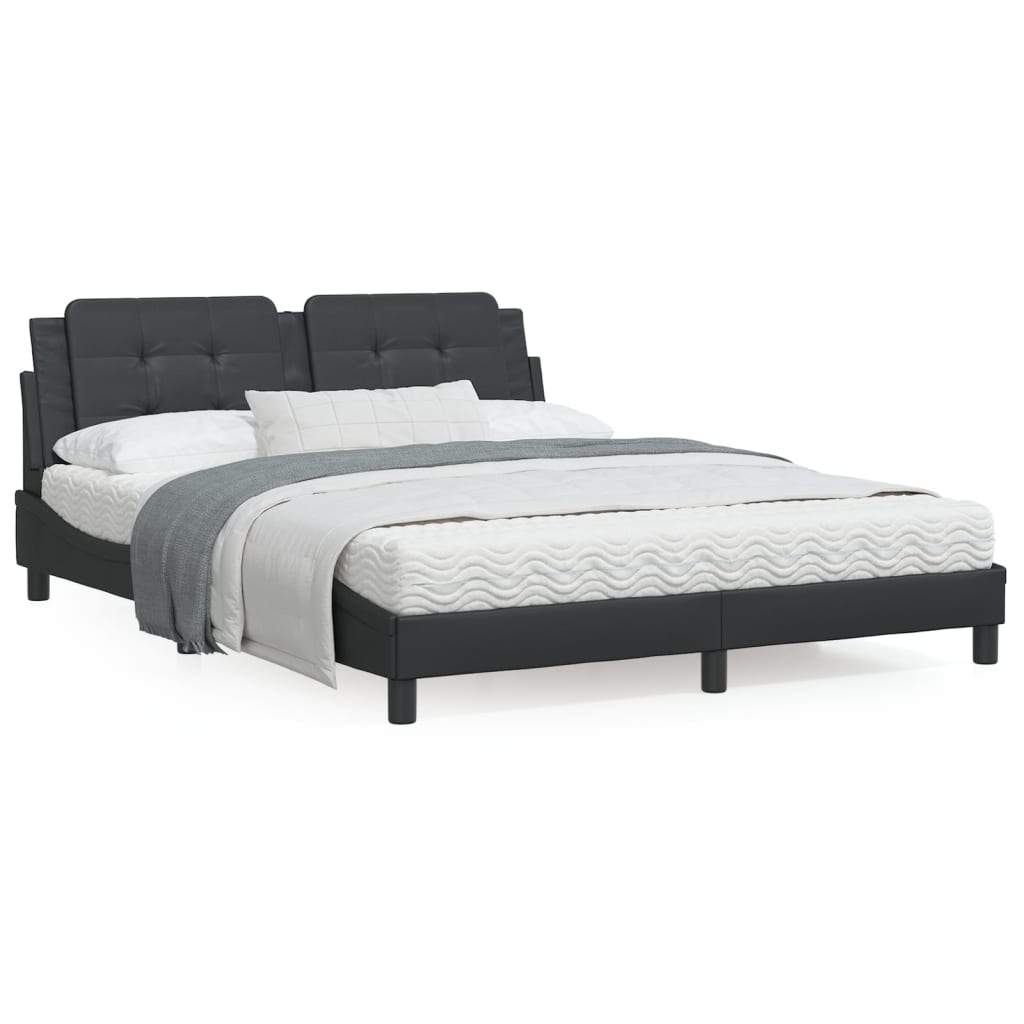 Black bed frame with headboard 160x200 cm in imitation leather