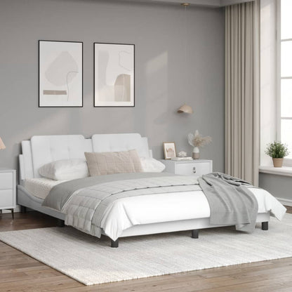 White bed frame with headboard 160x200 cm in imitation leather