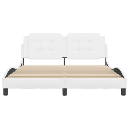 White bed frame with headboard 160x200 cm in imitation leather