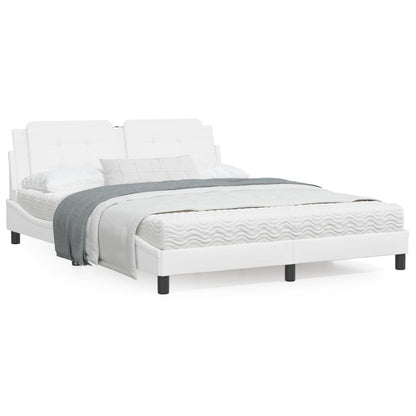 White bed frame with headboard 160x200 cm in imitation leather