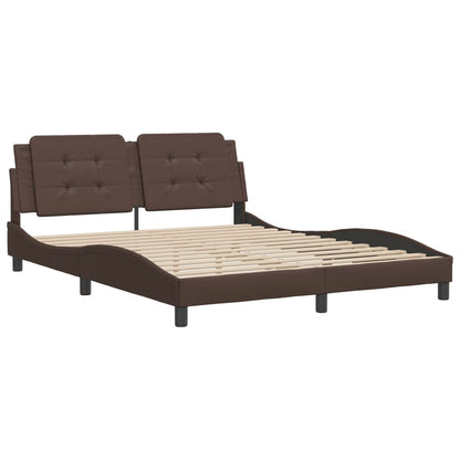 Bed frame with brown headboard 160x200 cm in imitation leather