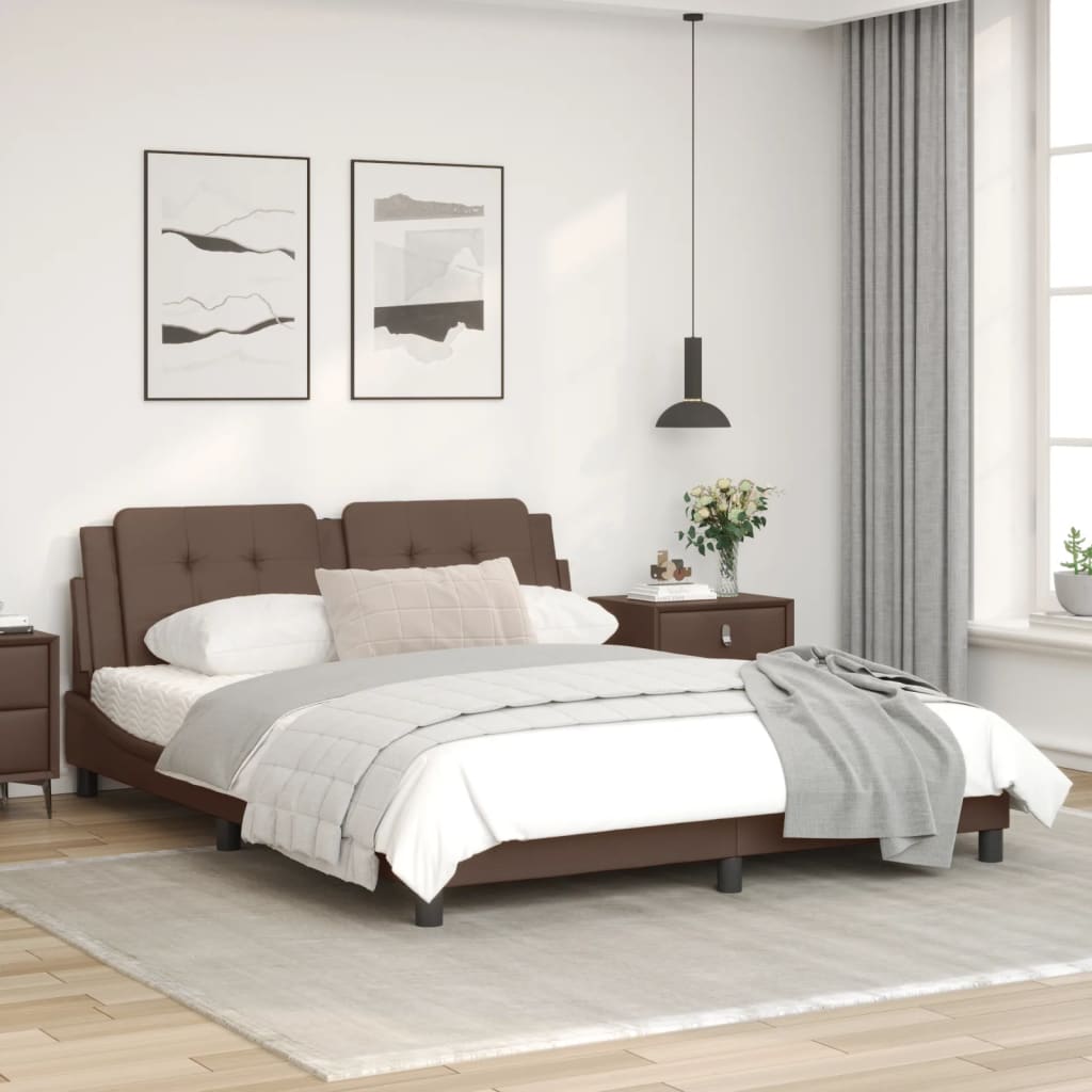 Bed frame with brown headboard 160x200 cm in imitation leather