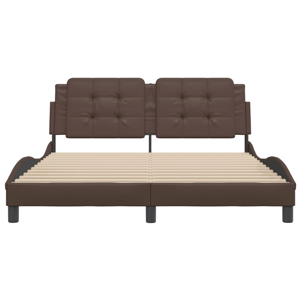 Bed frame with brown headboard 160x200 cm in imitation leather