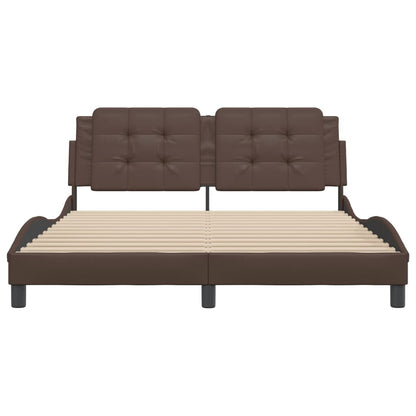 Bed frame with brown headboard 160x200 cm in imitation leather