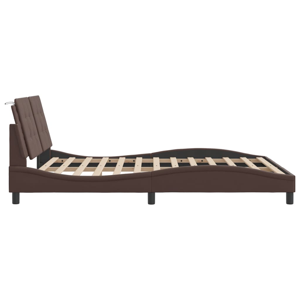 Bed frame with brown headboard 160x200 cm in imitation leather