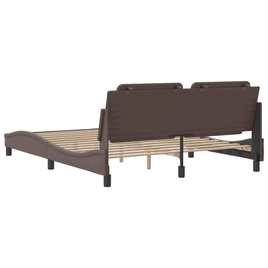 Bed frame with brown headboard 160x200 cm in imitation leather