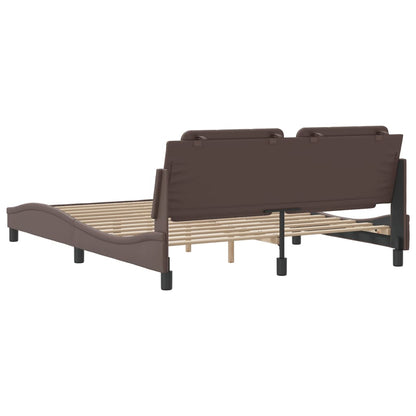 Bed frame with brown headboard 160x200 cm in imitation leather