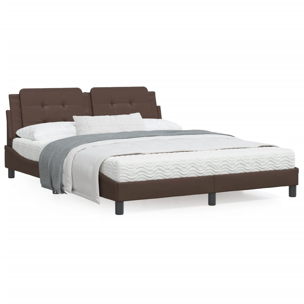 Bed frame with brown headboard 160x200 cm in imitation leather