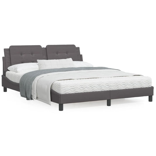 Bed frame with gray headboard 160x200 cm in imitation leather