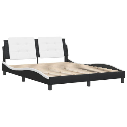 Bed frame with black and white headboard 160x200 cm in imitation leather