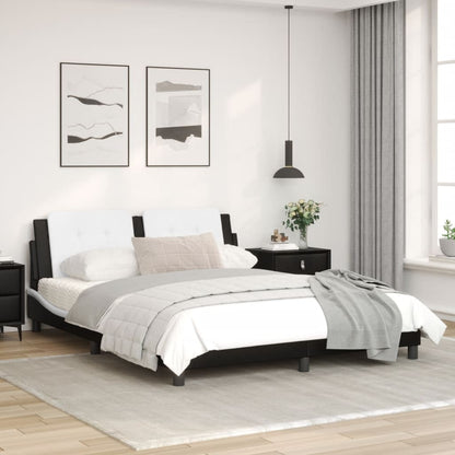 Bed frame with black and white headboard 160x200 cm in imitation leather