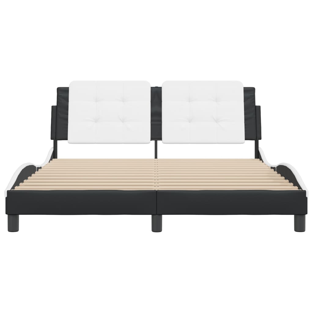 Bed frame with black and white headboard 160x200 cm in imitation leather