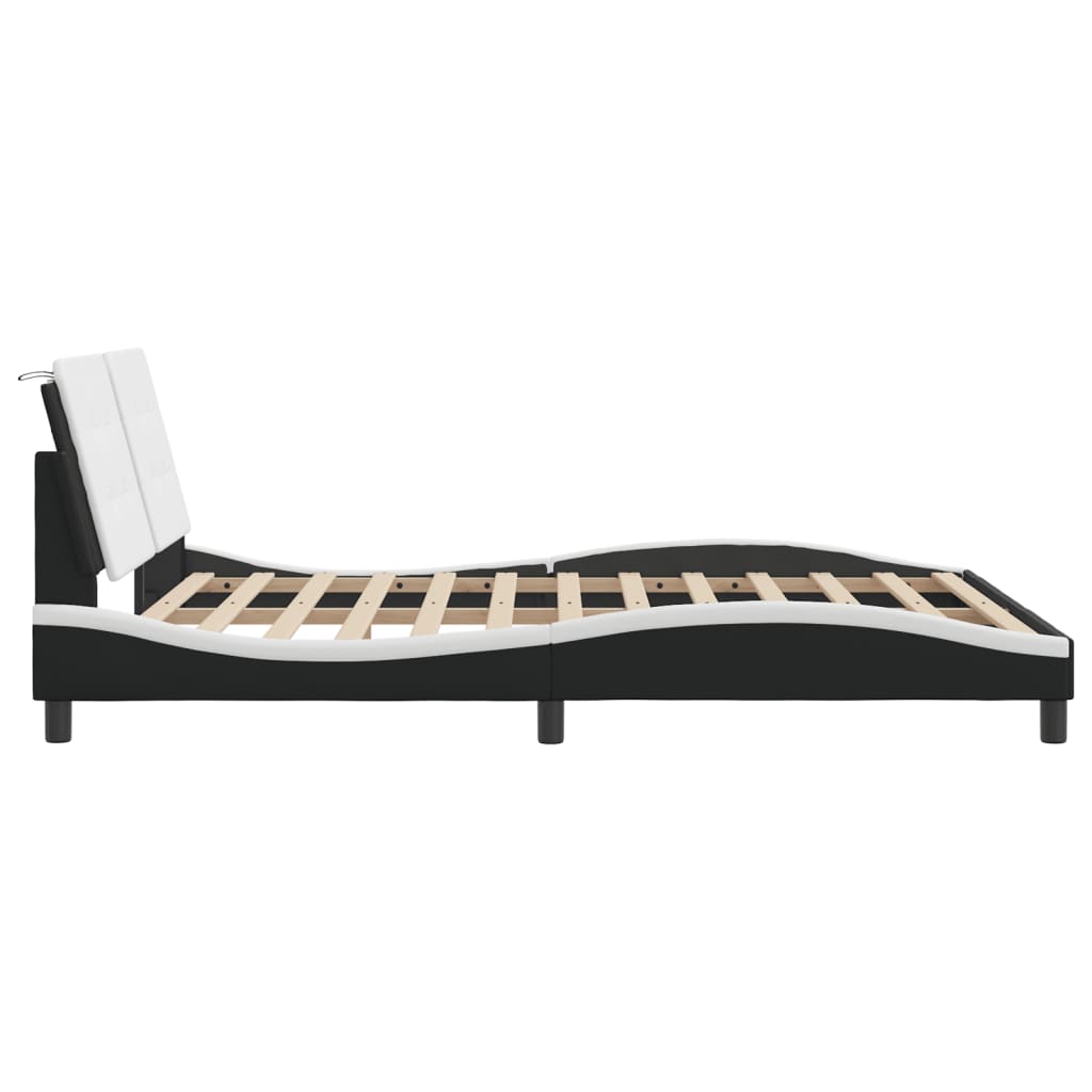 Bed frame with black and white headboard 160x200 cm in imitation leather