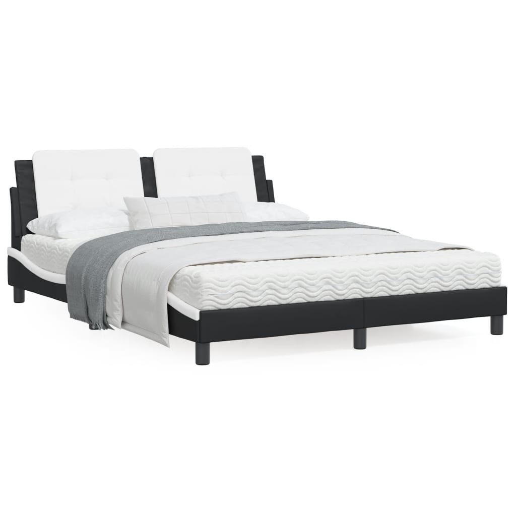 Bed frame with black and white headboard 160x200 cm in imitation leather