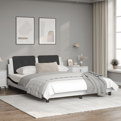 Bed frame with black and white headboard 160x200 cm in imitation leather