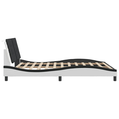 Bed frame with black and white headboard 160x200 cm in imitation leather