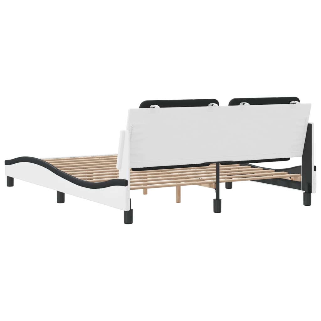 Bed frame with black and white headboard 160x200 cm in imitation leather