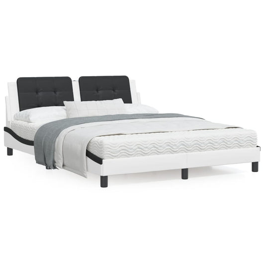 Bed frame with black and white headboard 160x200 cm in imitation leather