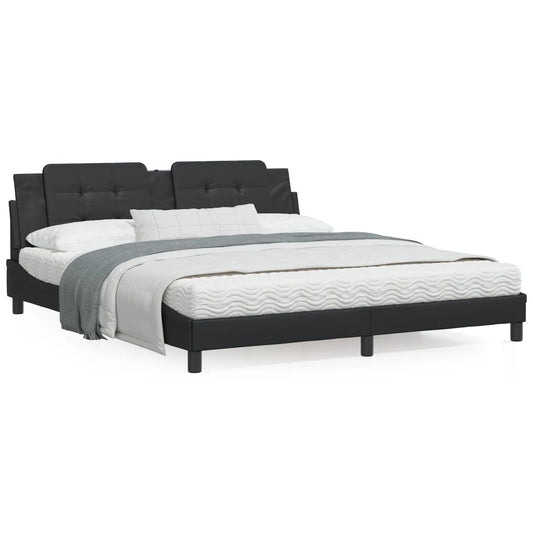 Black bed frame with headboard 180x200 cm in imitation leather