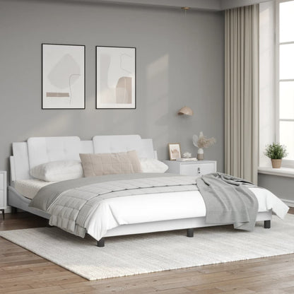 White bed frame with headboard 180x200 cm in imitation leather