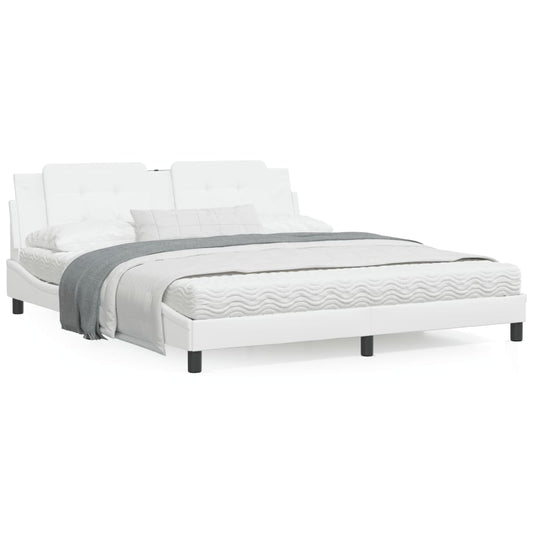 White bed frame with headboard 180x200 cm in imitation leather