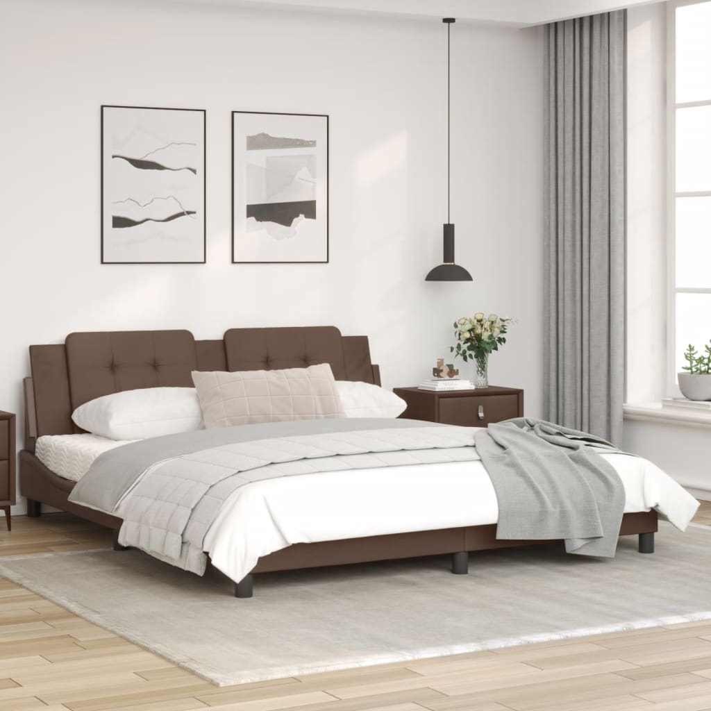 Bed frame with brown headboard 180x200 cm in imitation leather