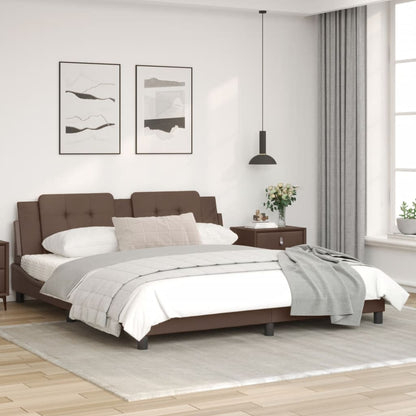 Bed frame with brown headboard 180x200 cm in imitation leather